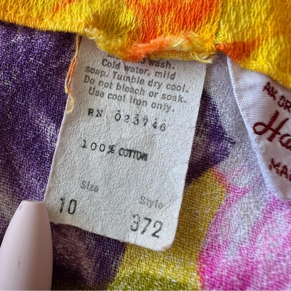 VTG Hawaiian Togs Barkcloth Tiki Mini Dress Bright Colorful Hibiscus Plumeria XS - Picture 16 of 16